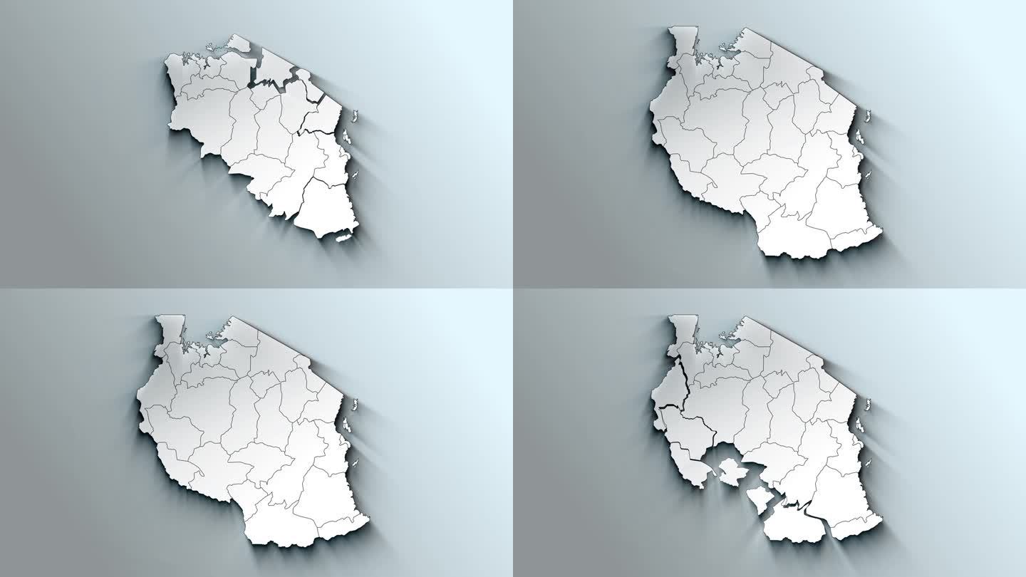 坦桑尼亚带地区的现代白色地图