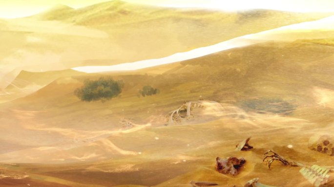 手绘荒芜沙漠扬沙飞沙动态
