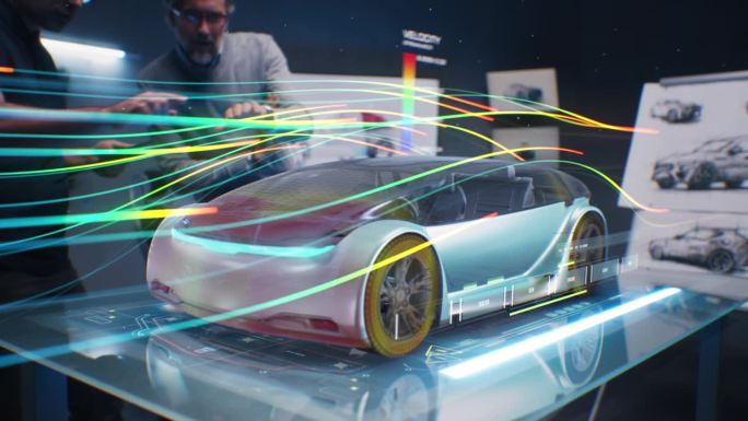 工程师使用增强现实技术检查新车的空气动力学