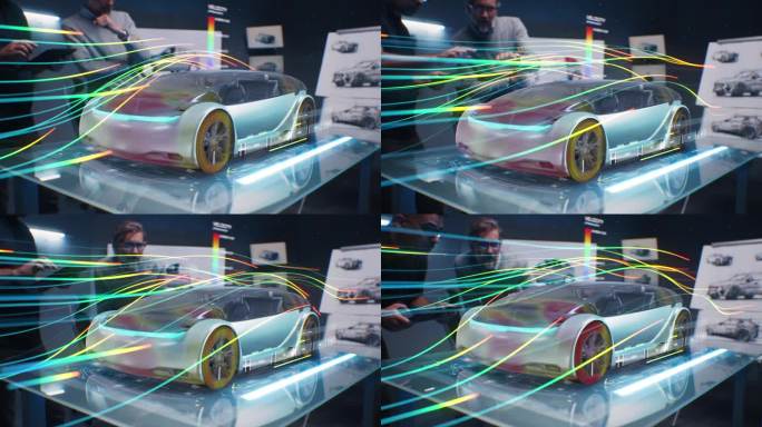 工程师使用增强现实技术检查新车的空气动力学