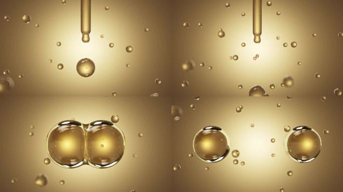 金色水分子分裂碰撞高端化妆品护肤动画广告