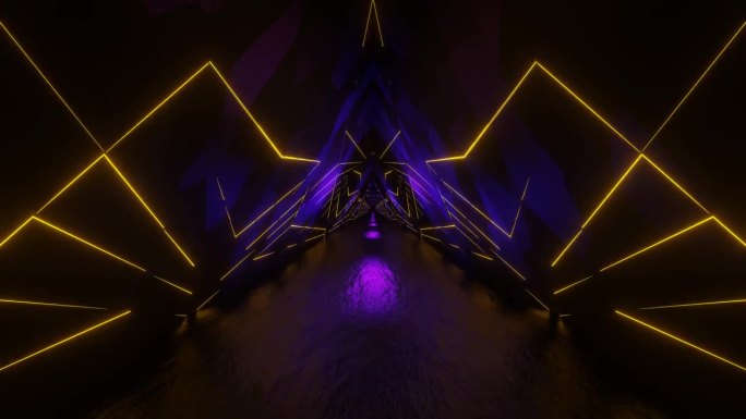 紫色和黄色三角形霓虹灯辉光隧道背景VJ环路在4K