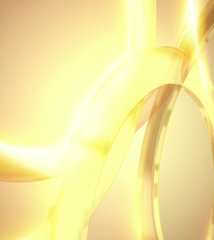 抽象的金色背景环发光的3D玻璃环与光线。垂直视频。