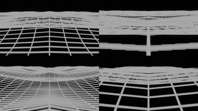 合成波黑白线框网背景。未来主义背景3d插图渲染无缝循环。4 k决议。复古的风格