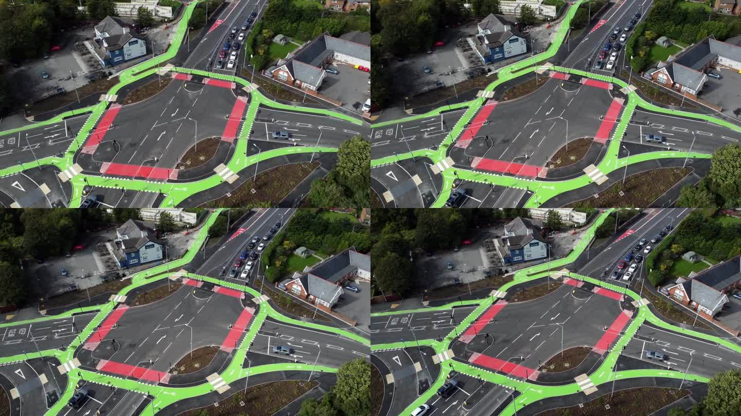 俯瞰圣海伦斯独眼巨人交通优化可持续十字路口，英格兰