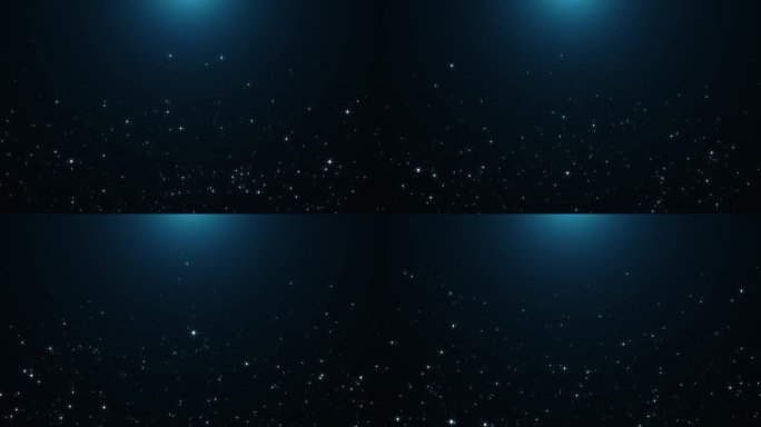 4K抽象蓝色发光粒子漂浮散景。神奇的闪光光背景