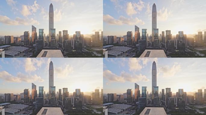深圳福田CBD日落的实时视频，光影缓慢变化，车流量变化。中国广东省深圳市