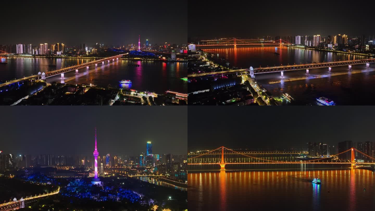 4k航拍武汉长江大桥夜景
