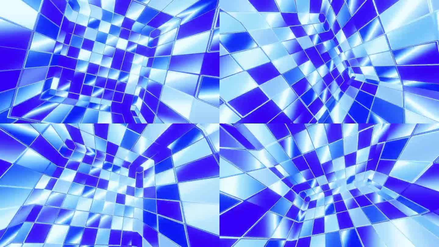 蓝色迷幻空间的闪闪发光的方形片段作为一个循环迪斯科背景3d渲染。Vj循环夜总会，音乐节，Dj矩形