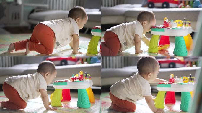 小男孩在家玩玩具儿童乐园益智玩具乐高积木