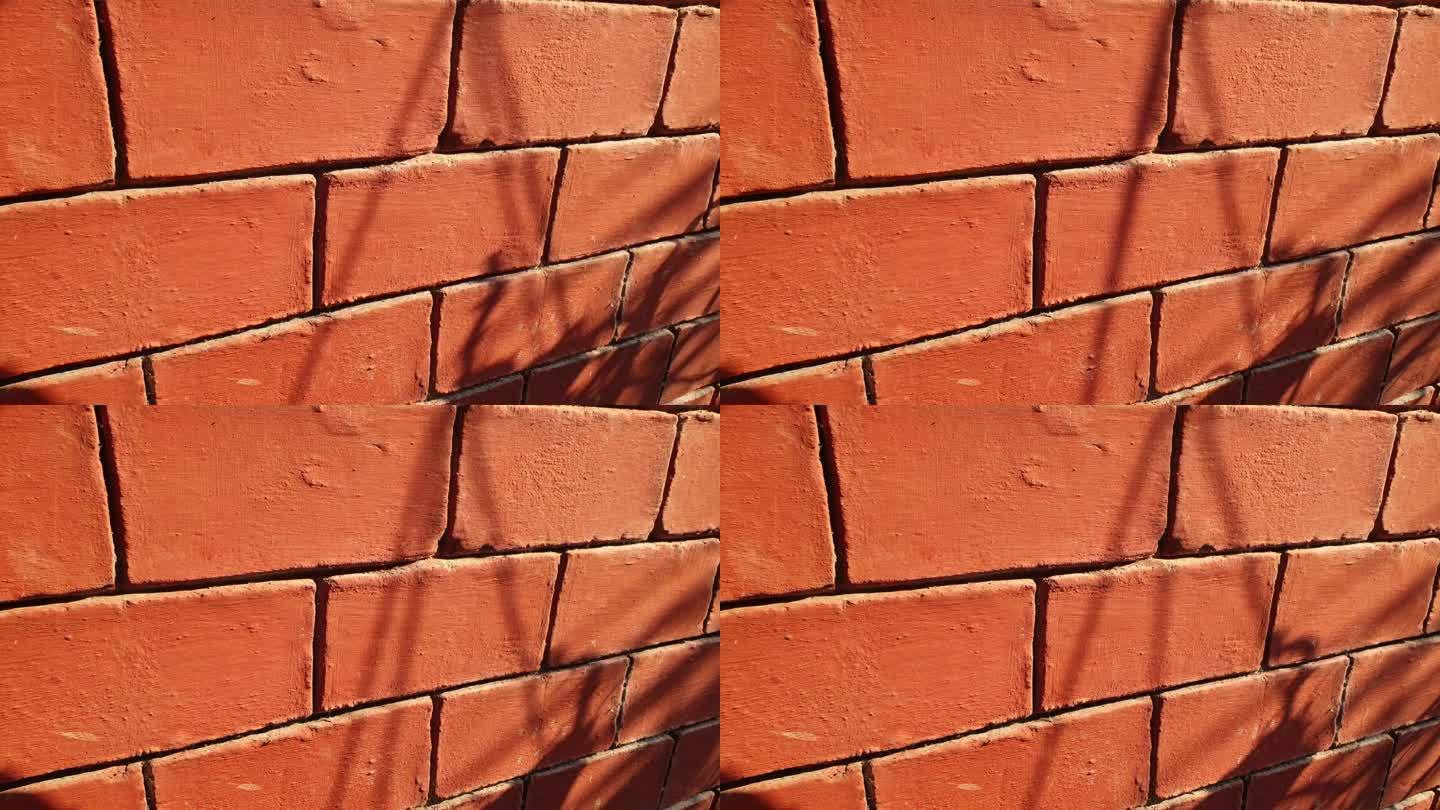 阳光照在砖墙上。有一个影子。红砖质感