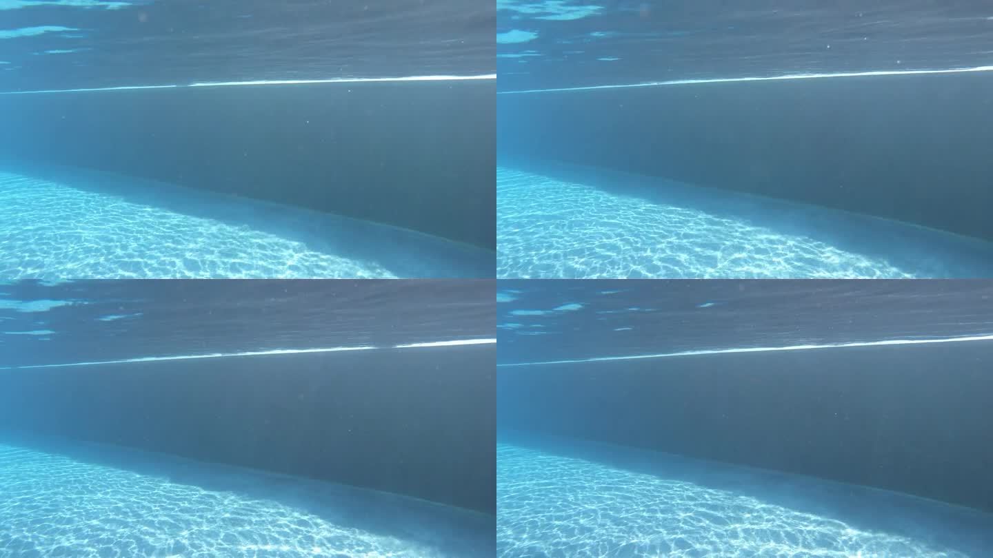 在湛蓝透明的泳池下潜水，近距离观看4K动态场景