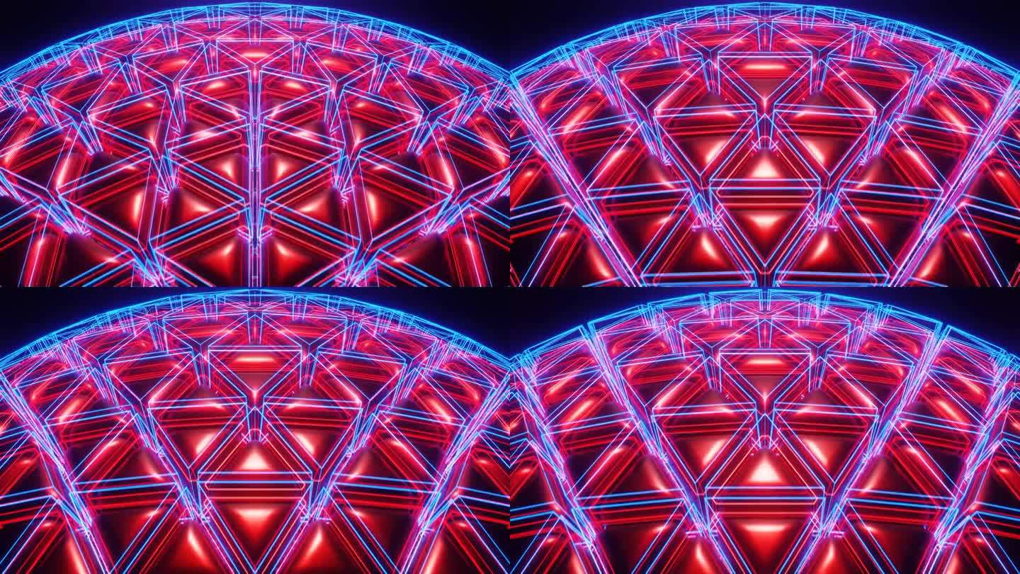 红色和蓝色的科幻霓虹灯发光球背景VJ循环在4K