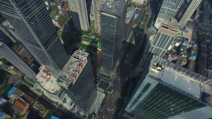 俯瞰城市中心办公区密集高楼成都东大街风景