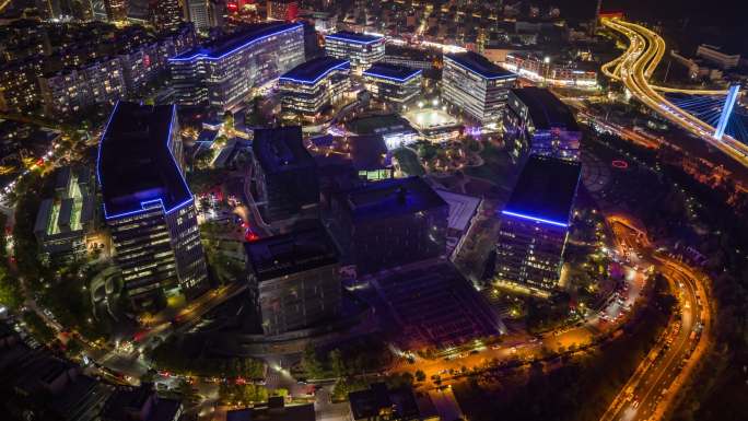 大连腾飞软件园夜景航拍延时