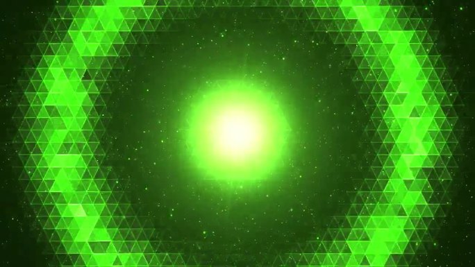 背景描绘了一个运动中的闪亮霓虹灯的圆形环，类似无线电波，三角形纹理
