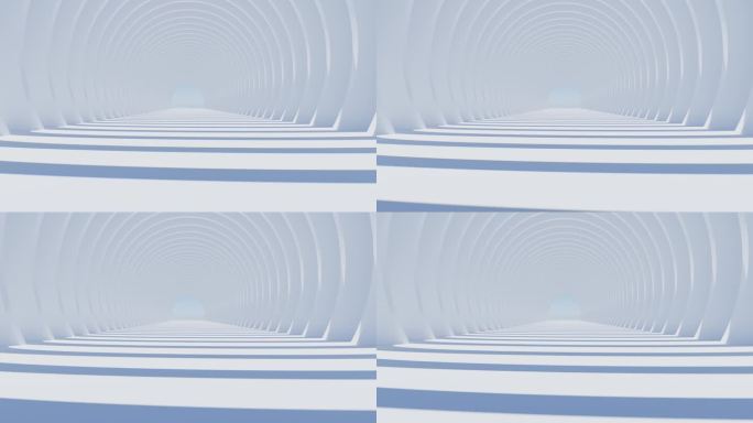 缓慢移动的摄像机通过白色圆拱通道的3D渲染