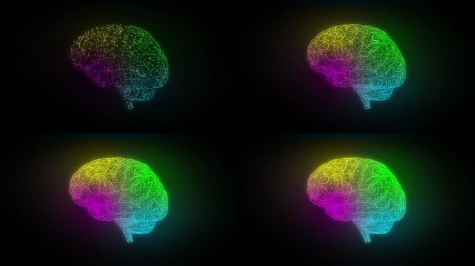多边形彩色大脑动画在黑暗的背景。人类的大脑由连接的线和点组成。科学与技术。解剖学和神经科学概念