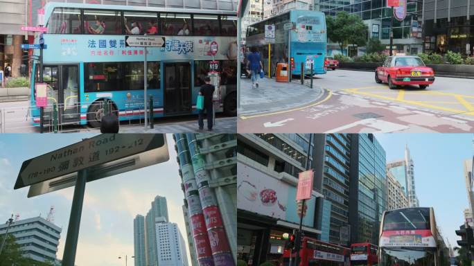 4K香港街景空镜弥顿道 路牌九龙交通工具