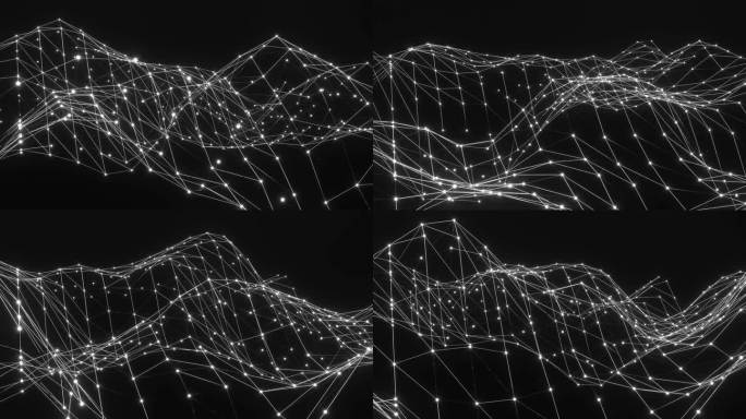 抽象的移动发光的点和线的丛。网络或数字连接。技术背景。3 d渲染。4 k。无缝循环。黑白网络连接结构