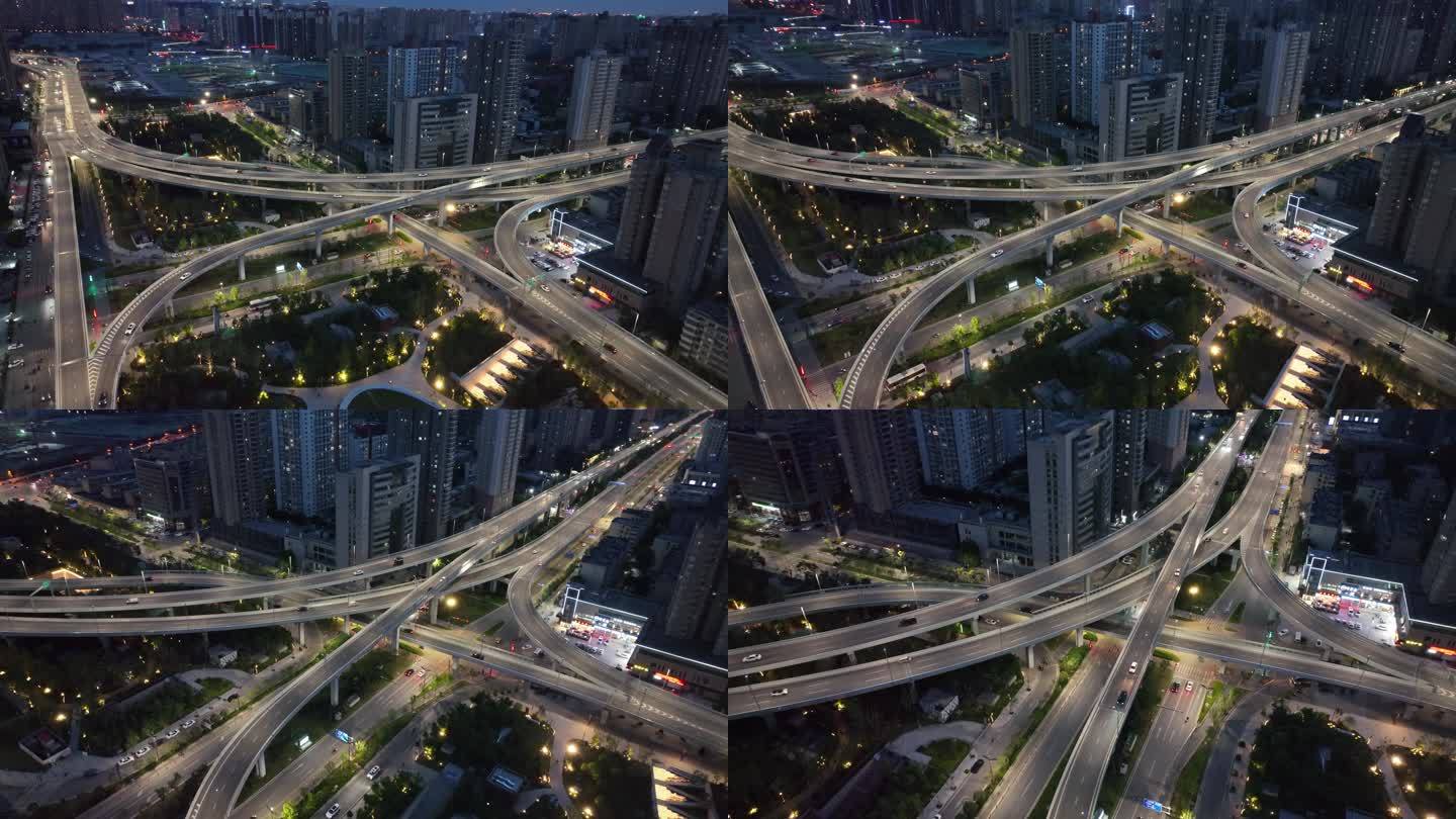 4K西安二环建工路城市夜景航拍