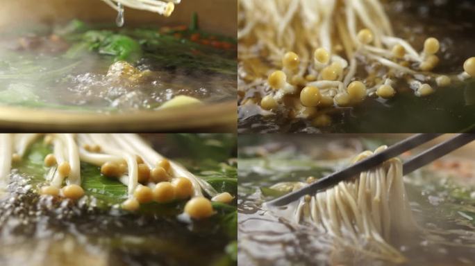 涮火锅 菌汤锅 涮青菜 涮金针菇 菌汤
