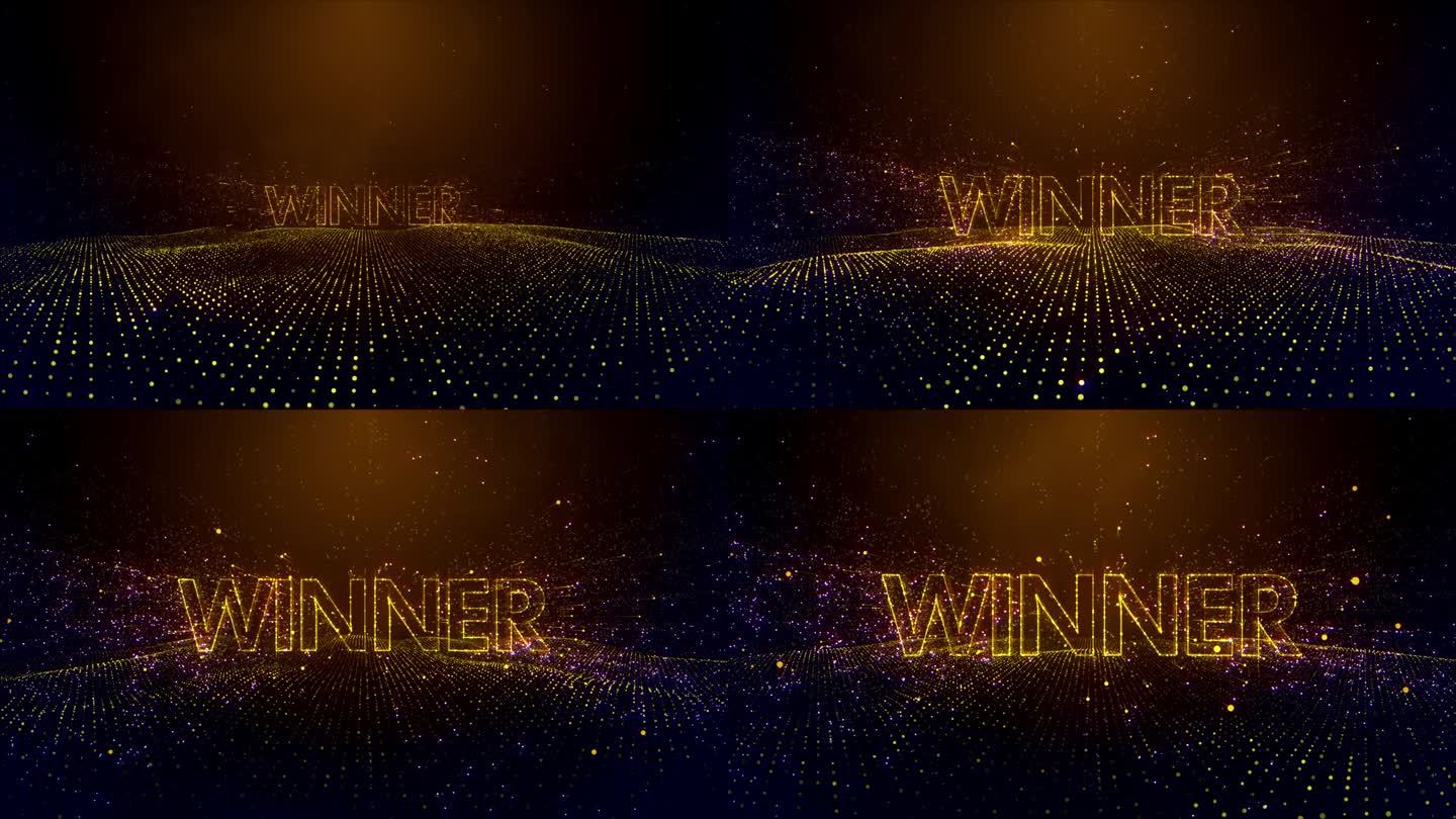 摘要庆祝金棕色获胜者字母虚线粒子标题介绍运动揭示空间效果与波浪点地板图案