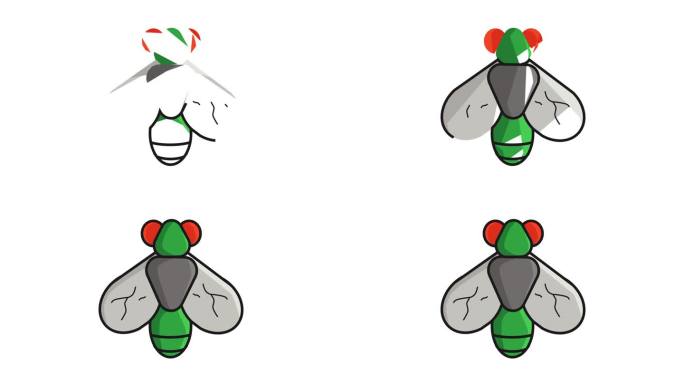 苍蝇在白色背景上形成的动画视频