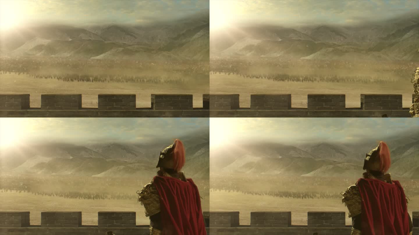 古代将领城楼上眺望敌方大军的动画视频