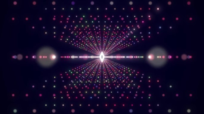 相机飞行通过钻石形状粒子在黑暗的背景，发光粒子钻石，钻石卡图标动画和粒子移动在屏幕上。数码高科技背景