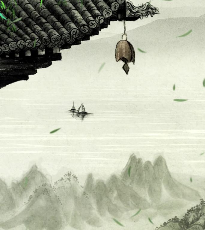 中国古风水墨山水背景视频竖屏素材