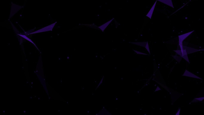 4K紫色抽象背景，可循环动画。网络连接。几何抽象背景与连接的线和点。黑色背景上的连接线和点。