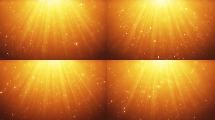 有飞沫的聚光灯。金色的光芒。场景与光和飞行粒子在向上的方向。抽象的背景。圣诞动画