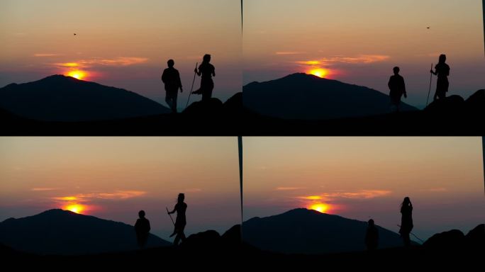 山顶夕阳人物风景