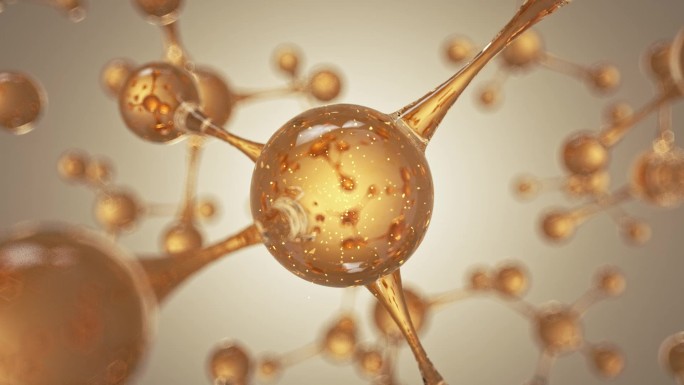 微观金色水分子细胞散发粒子化妆品广告素材