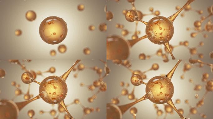微观金色水分子细胞散发粒子化妆品广告素材