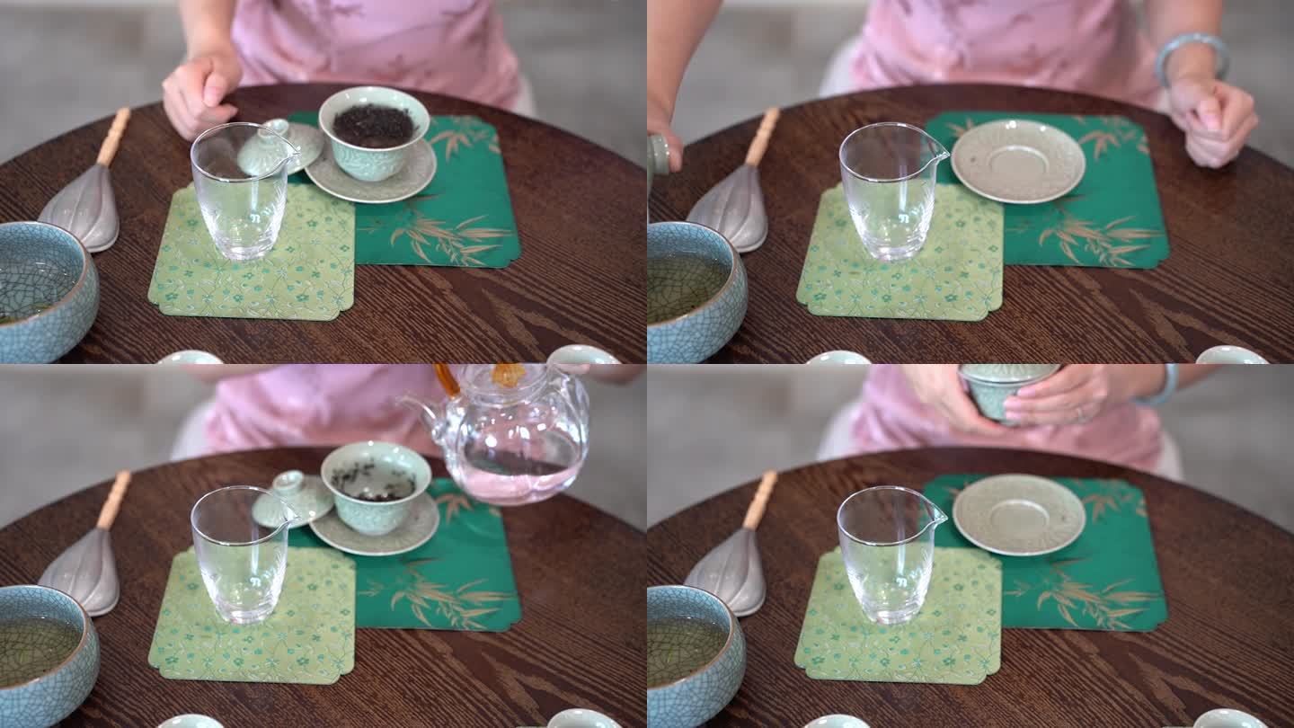 青瓷盖碗茶泡茶倒茶茶艺茶道展示4K