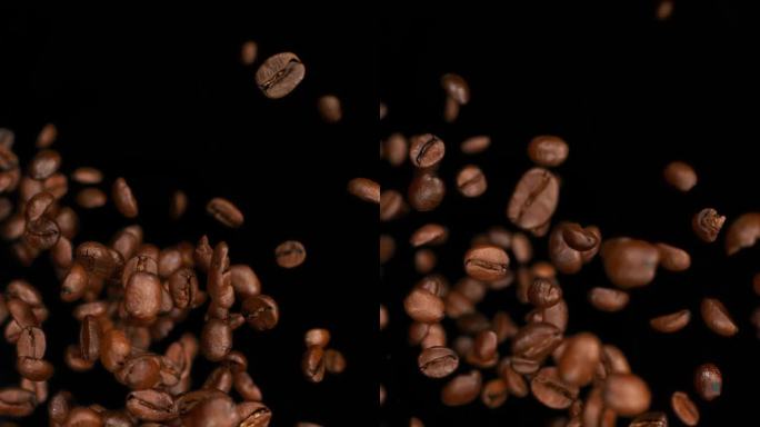 超级慢动作的咖啡豆跳向镜头。