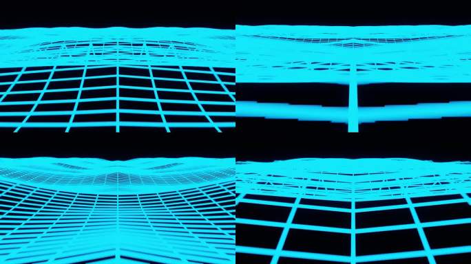合成波线框网黑色背景未来主义背景3d插图渲染无缝循环。4 k的决议