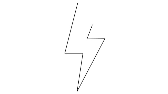 闪电的动画线性黑色符号。线能量图标的权力。电闪光。标志是逐渐画出来的。矢量插图隔离在白色背景上。