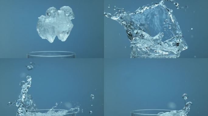 冰块溅到杯子里飞溅起来的水冰块坠落