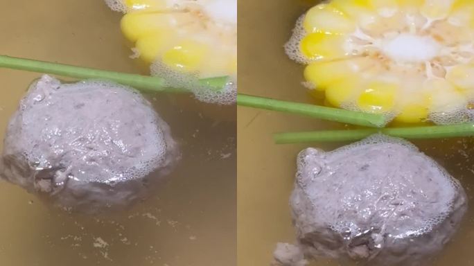 潮汕牛肉火锅配熟玉米和肉丸