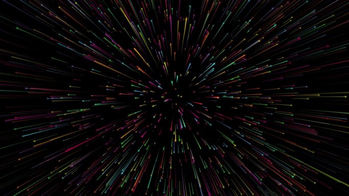 快速移动的粒子光的抽象背景。以光速运动，多色光隧道。进入虚拟现实，赛博朋克。未来的动画电影，演讲，介