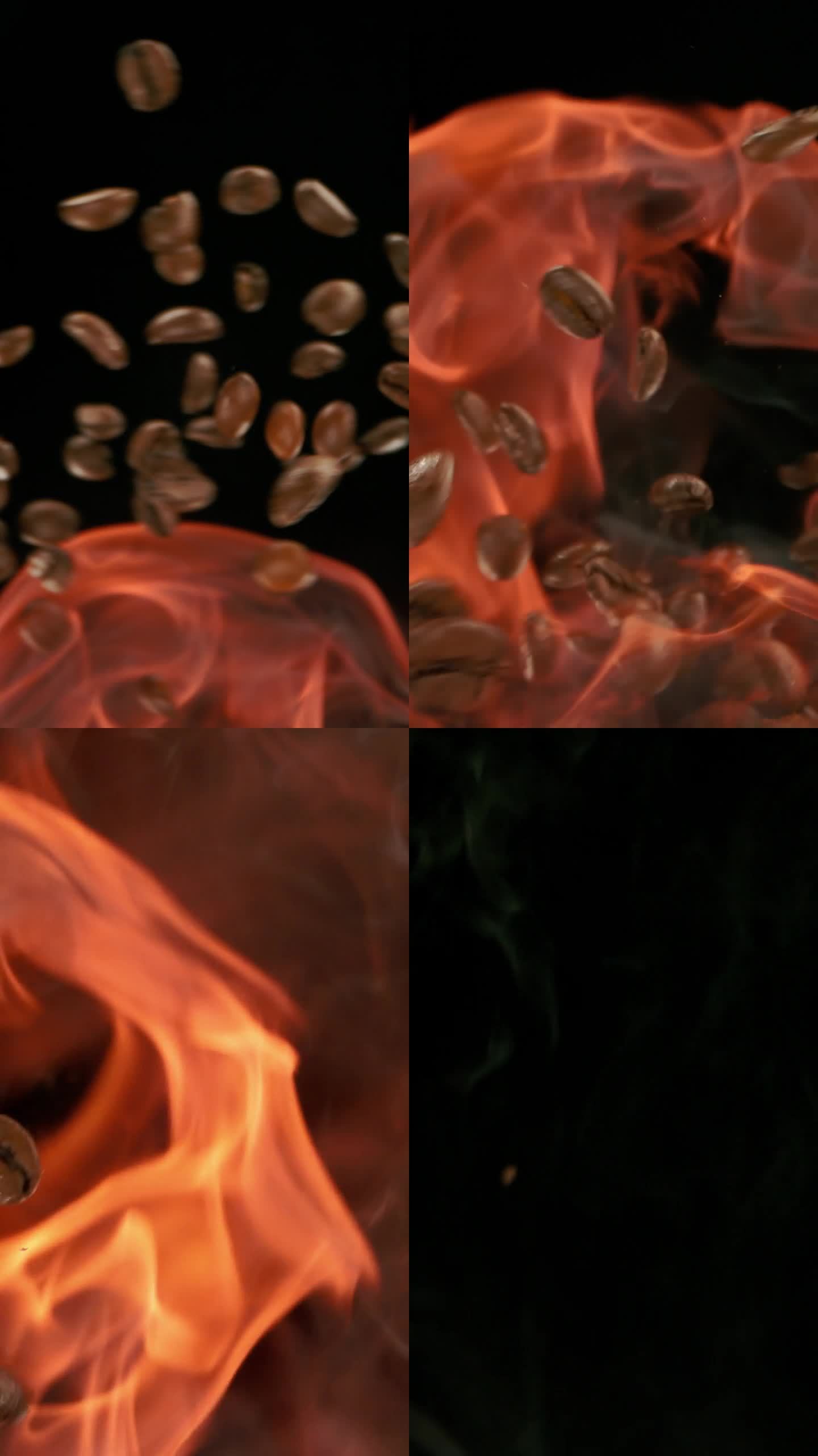 生咖啡豆在火上飞舞的特写