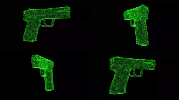 3D枪在黑色背景上旋转。战争武器概念。军事武器的储存和销售。用于标题，文本，演示。商业广告背景。3d