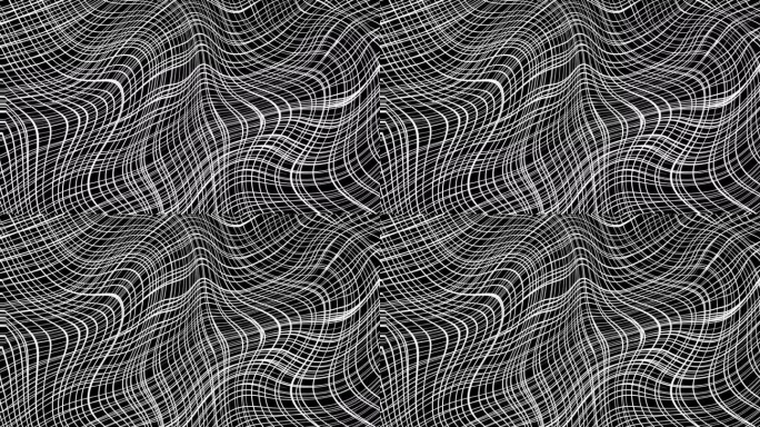 黑屏上波浪状白色网格的动画。