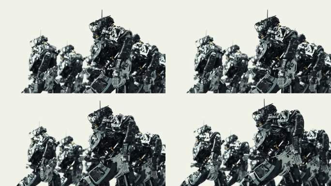 机器人小队，模糊，孤立的白色背景，3d渲染
