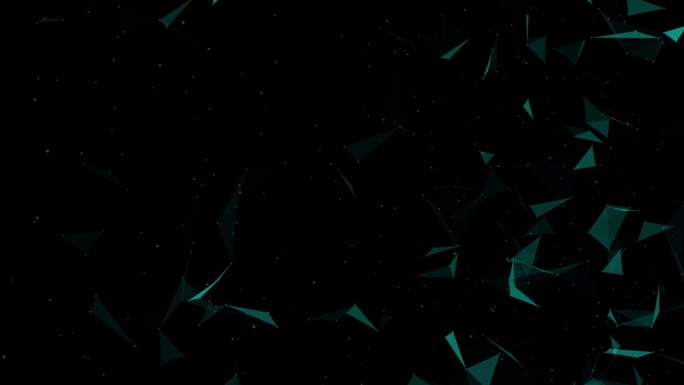 4K绿松石抽象背景，可循环动画。网络连接。几何抽象背景与连接的线和点。黑色背景上的连接线和点。