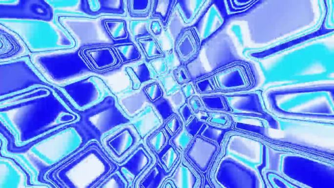 蓝色迷幻立方体与闪闪发光的矩形段作为循环背景3d渲染。Vj循环夜总会，音乐节，Dj迪斯科