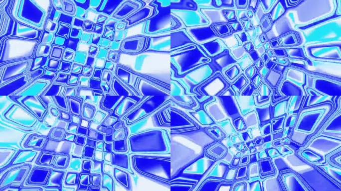 蓝色迷幻立方体与闪闪发光的矩形段作为循环背景3d渲染。Vj循环夜总会，音乐节，Dj迪斯科
